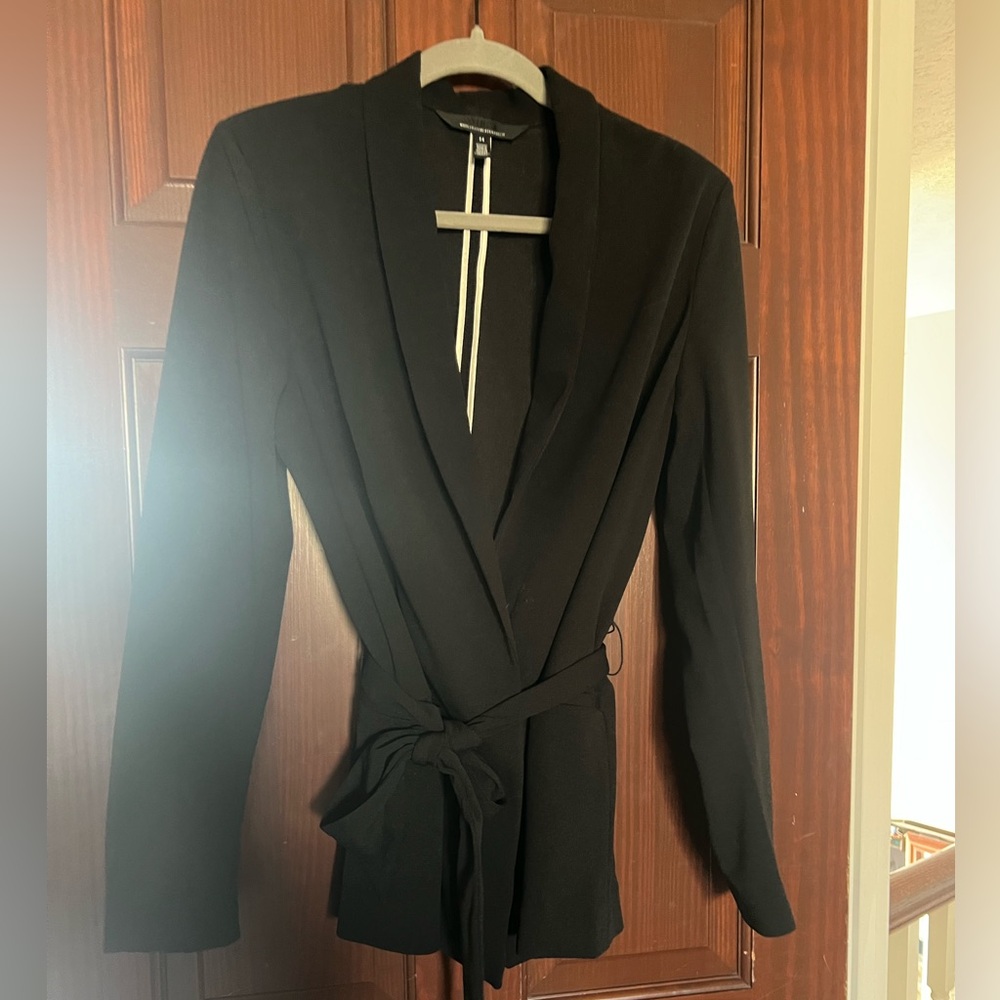 White House Black Market Black Wrap Blazer with Self Tie